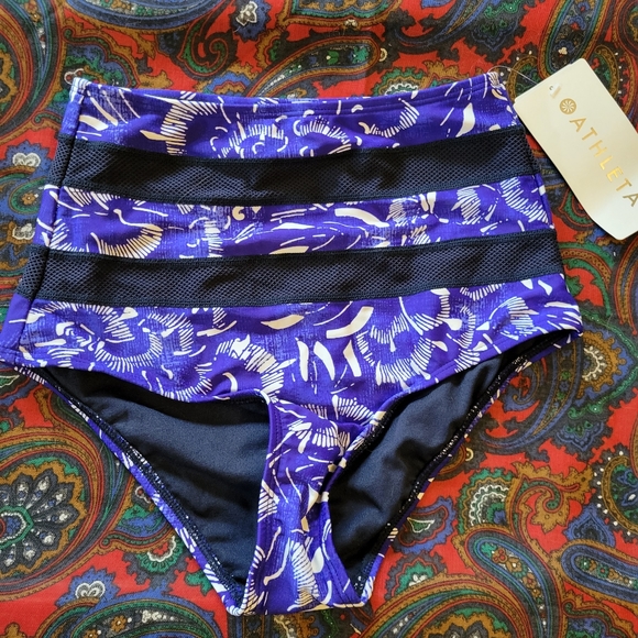 NWT Athleta Purple and white floral high waisted bikini bottoms size xxs - Picture 3 of 7